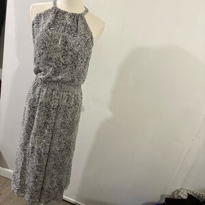 Valette Silk Sleeveless Halter Neck Maxi Dress Sz 2 Gray White Boho Peasant